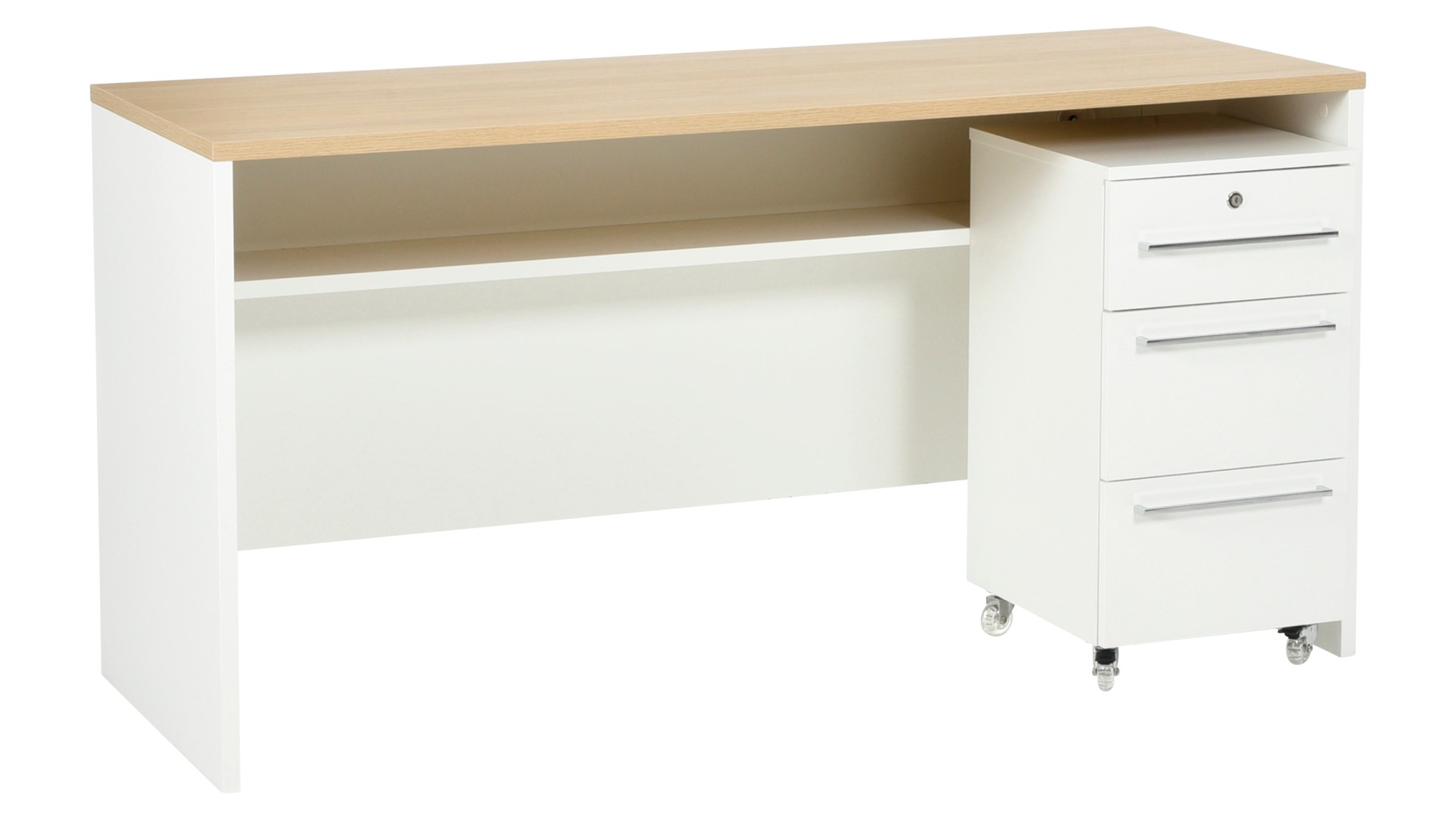 MONACO-työpöytä 148 MONACO-laatikostolla (valkoinen/tammi) - Työpöydät |  Sotka